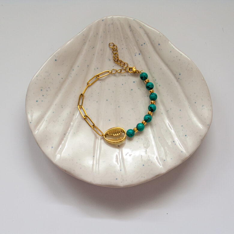 Bracelet Olivia – Coquillage Doré & Perles Turquoise | Pieces of Sun
